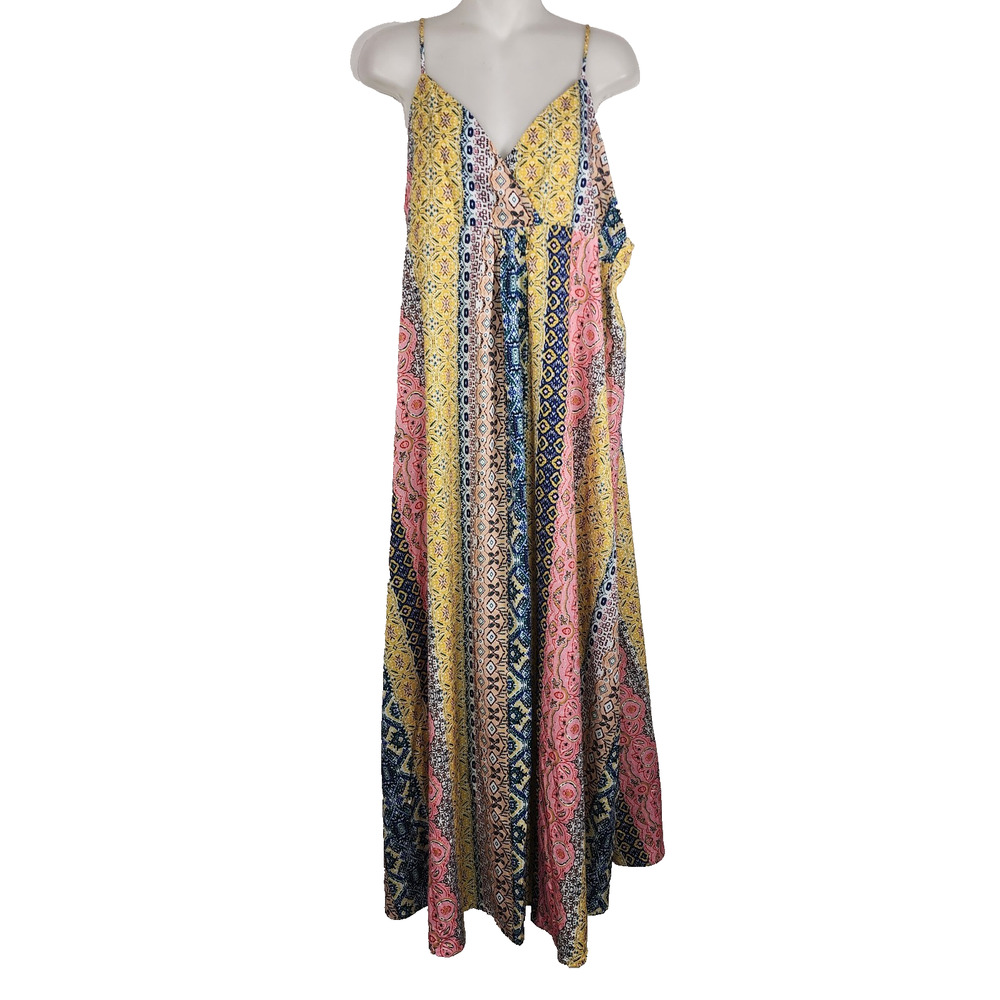 Boho Beach Hut Women Boho Maxi Dress Deep V Neck M Colorful A Line Empire Waist